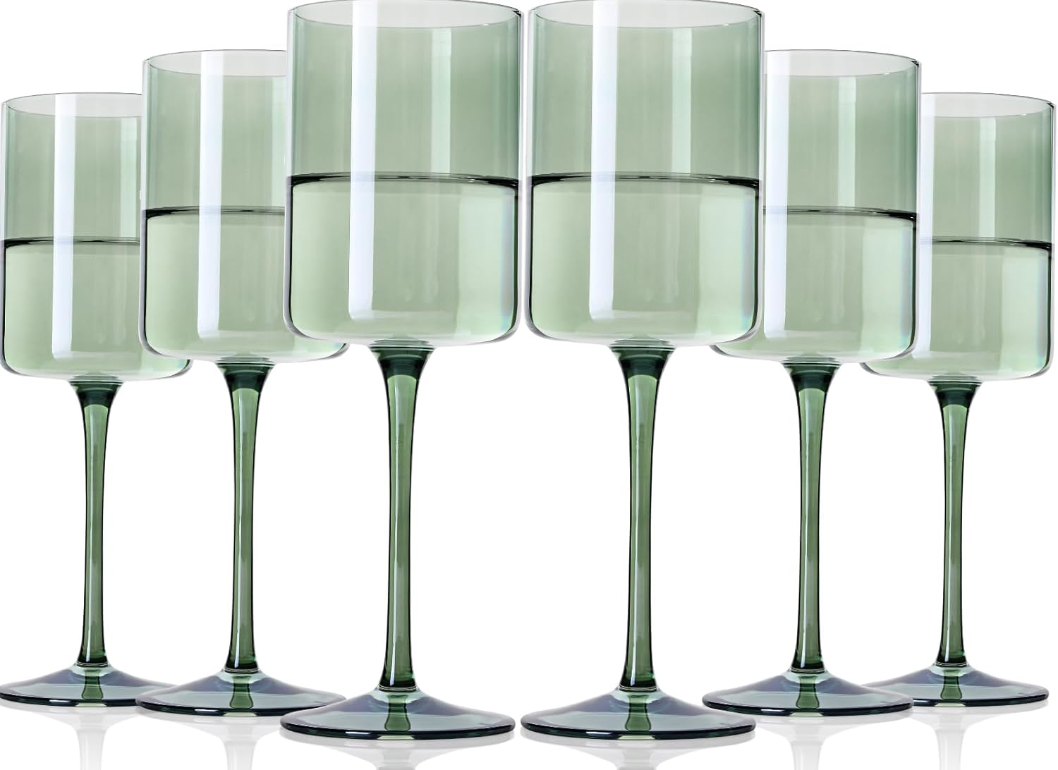 Modern Green Wine Glasses Set of 6 - Hand Blown 14oz Elegance