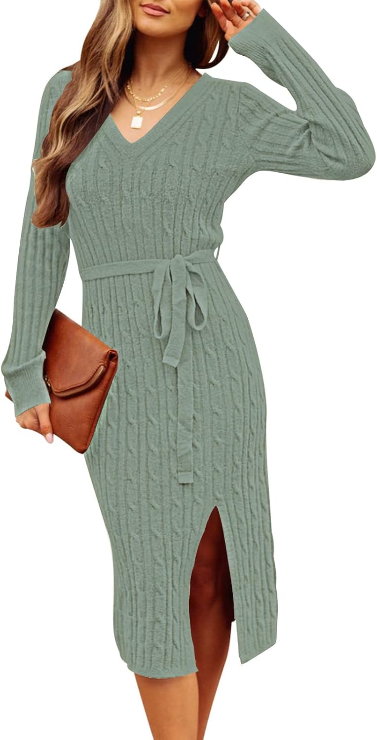 Stylish MEROKEETY Women's Long Sleeve Bodycon Sweater Dress