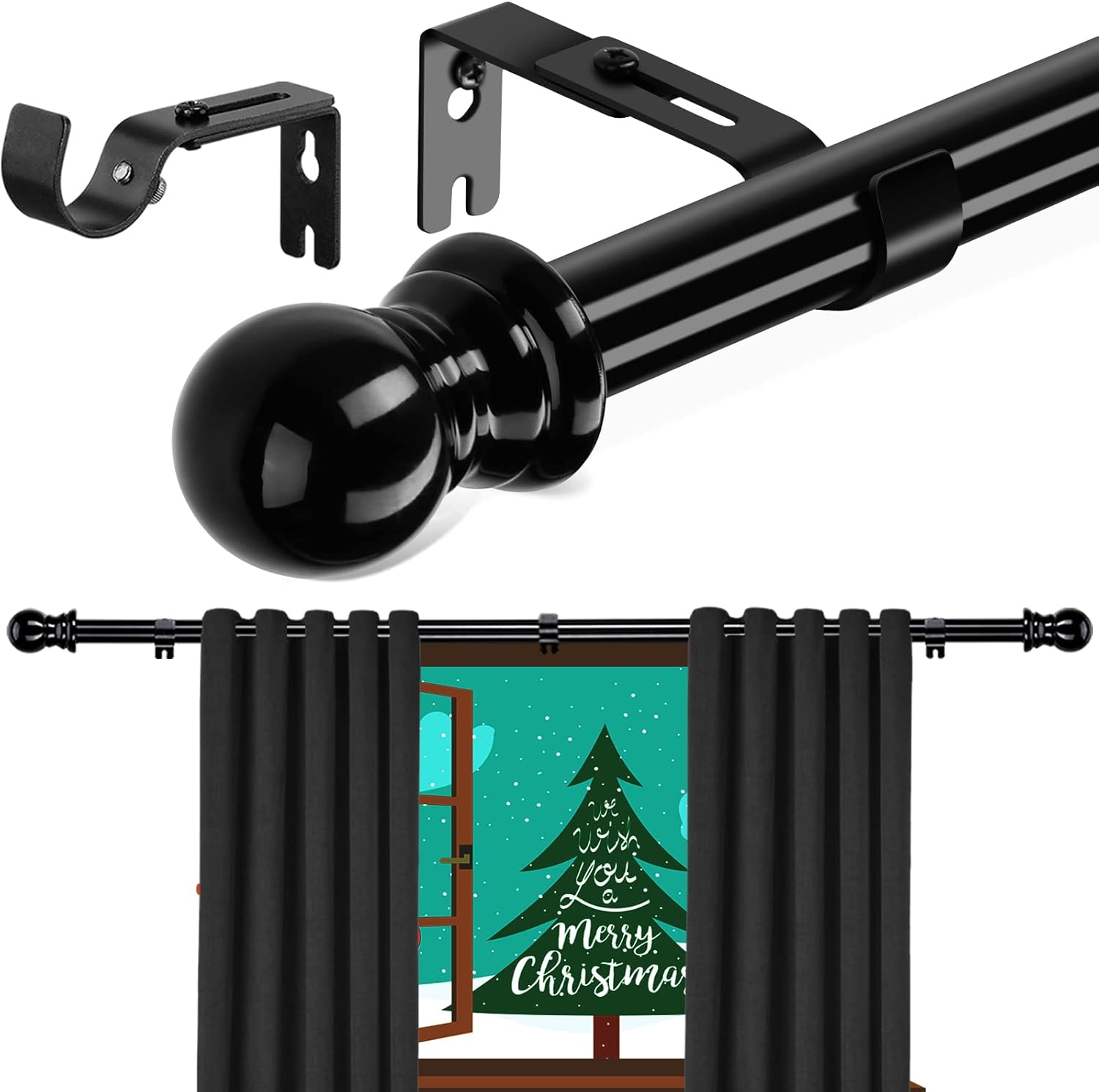 DonSail 1 Inch Black Curtain Rod - Sturdy & Stylish 26-40 Windows - Hardware Set