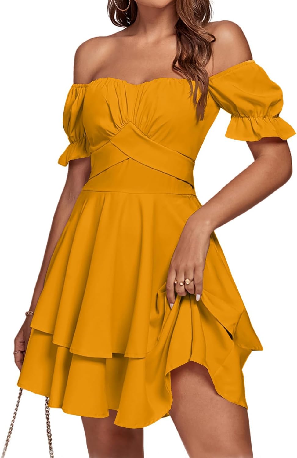 LYANER Women's Tie Back Off Shoulder Ruffle Mini Dress Review
