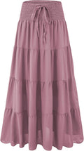Womens Ruffle Maxi Skirt High-Waist Pleated Long Skirt - Flowy Boho