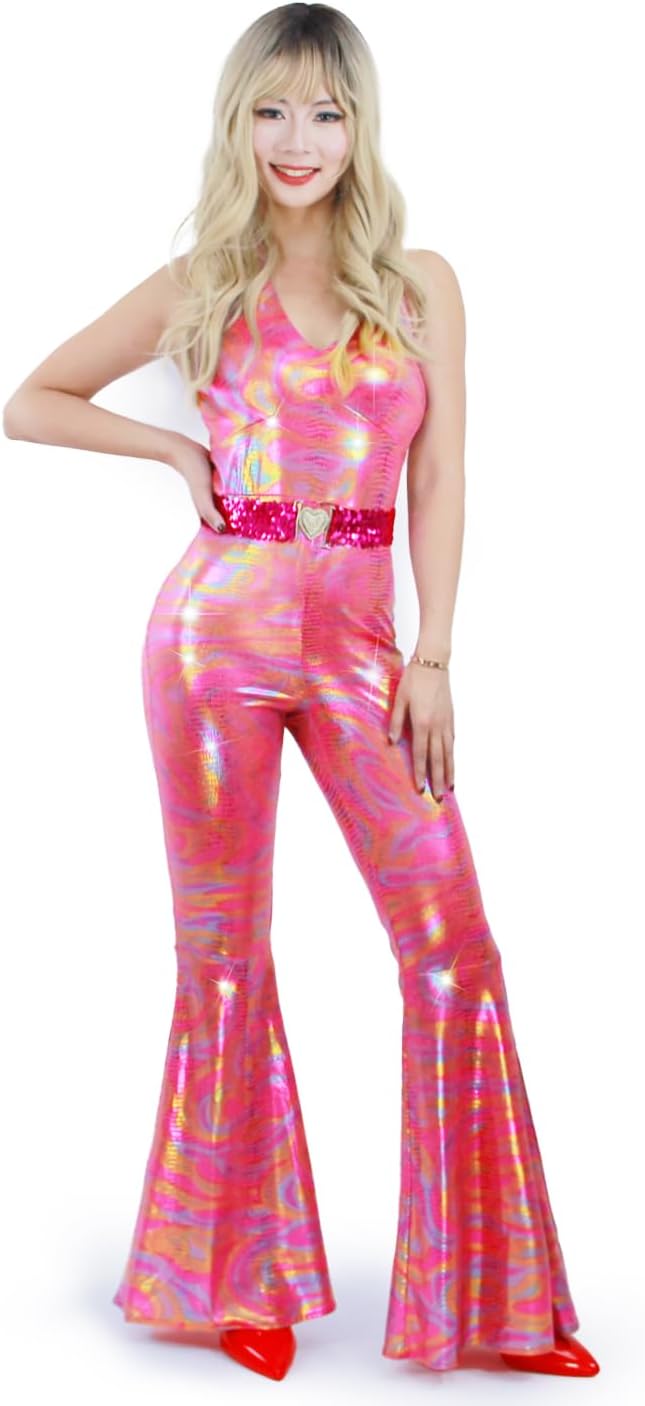 Nawgut Disco Outfit for Women - 70s 80s Sparkle Jumpsuit