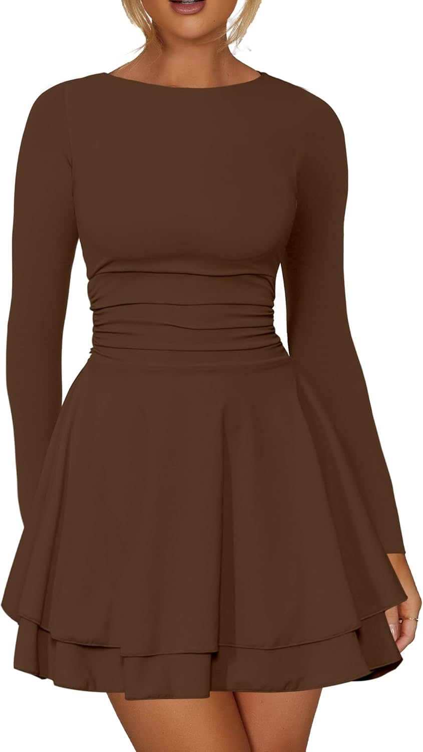 Kaximil Women's Crew Neck Long Sleeve Corset Mini Dress Review