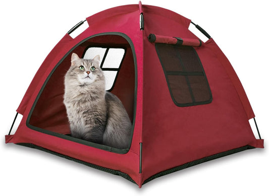 Portable Red Cat Tent House - Cozy Haven for Pets