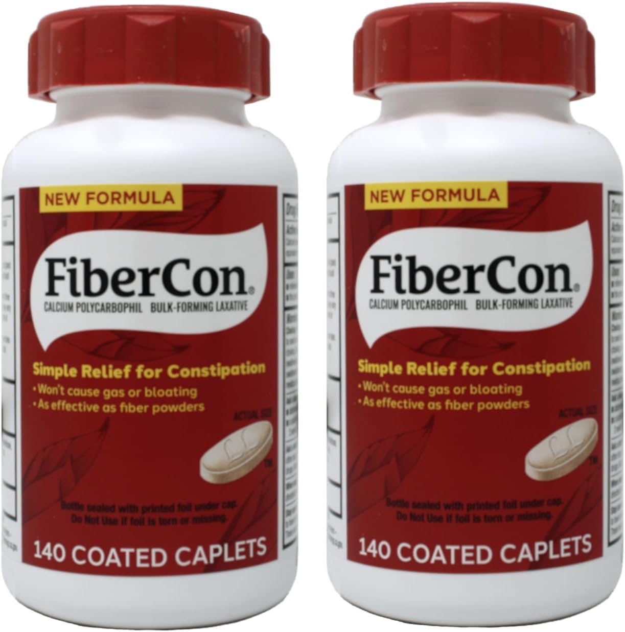 Fibercon Fiber 140 Caplets Each - Pack of 2 for Digestive Health