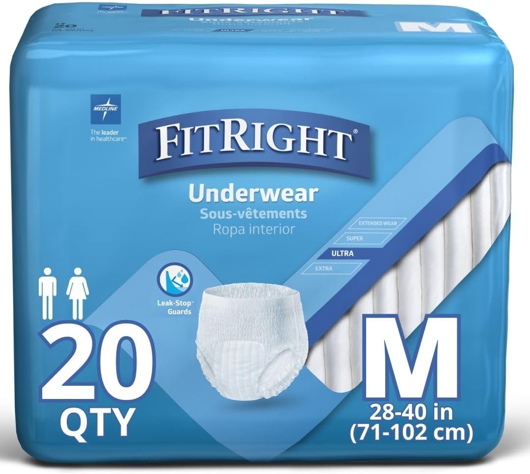 Medline FitRight Adult Underwear 80 Count - Dependable Heavy Absorbency