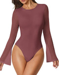 Avidlove Women's Bell Long Sleeve Bodysuit - Sheer Mesh Thong Top