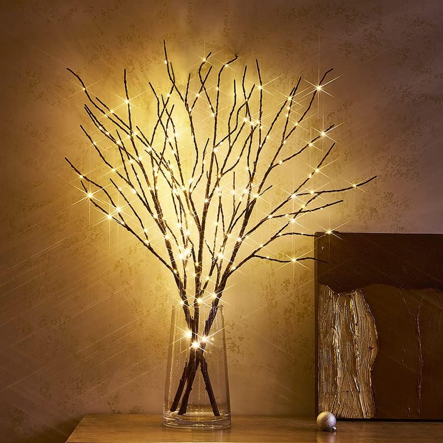 Lighted Brown Twig Branches with Dimmer and Timer for Decor