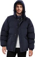 Men's Water-Resistant Hooded Puffer Parka with Removable Sleeves