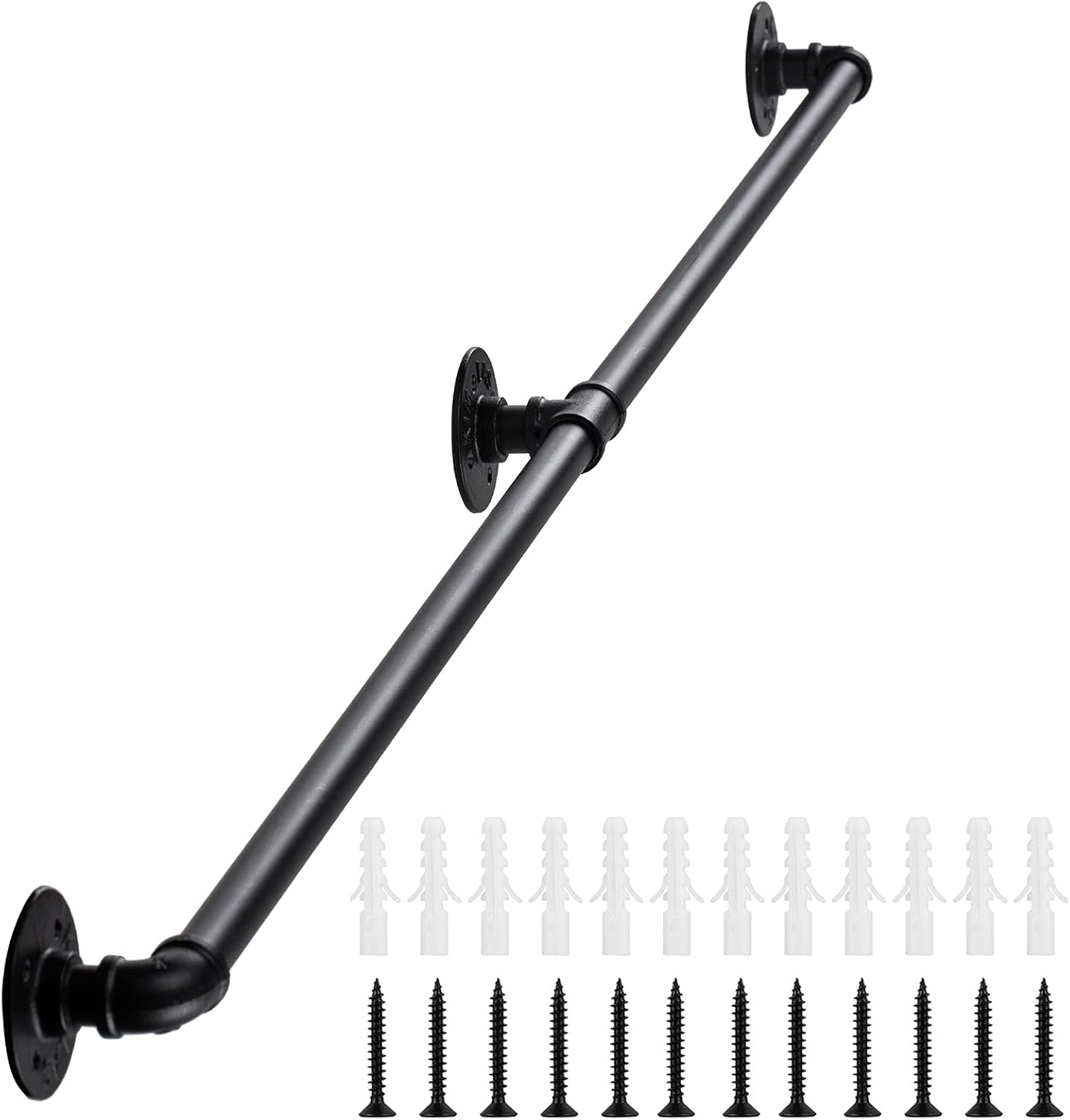 Handrail for Indoor Stairs - 6.6 Feet Matte Black Metal Railing