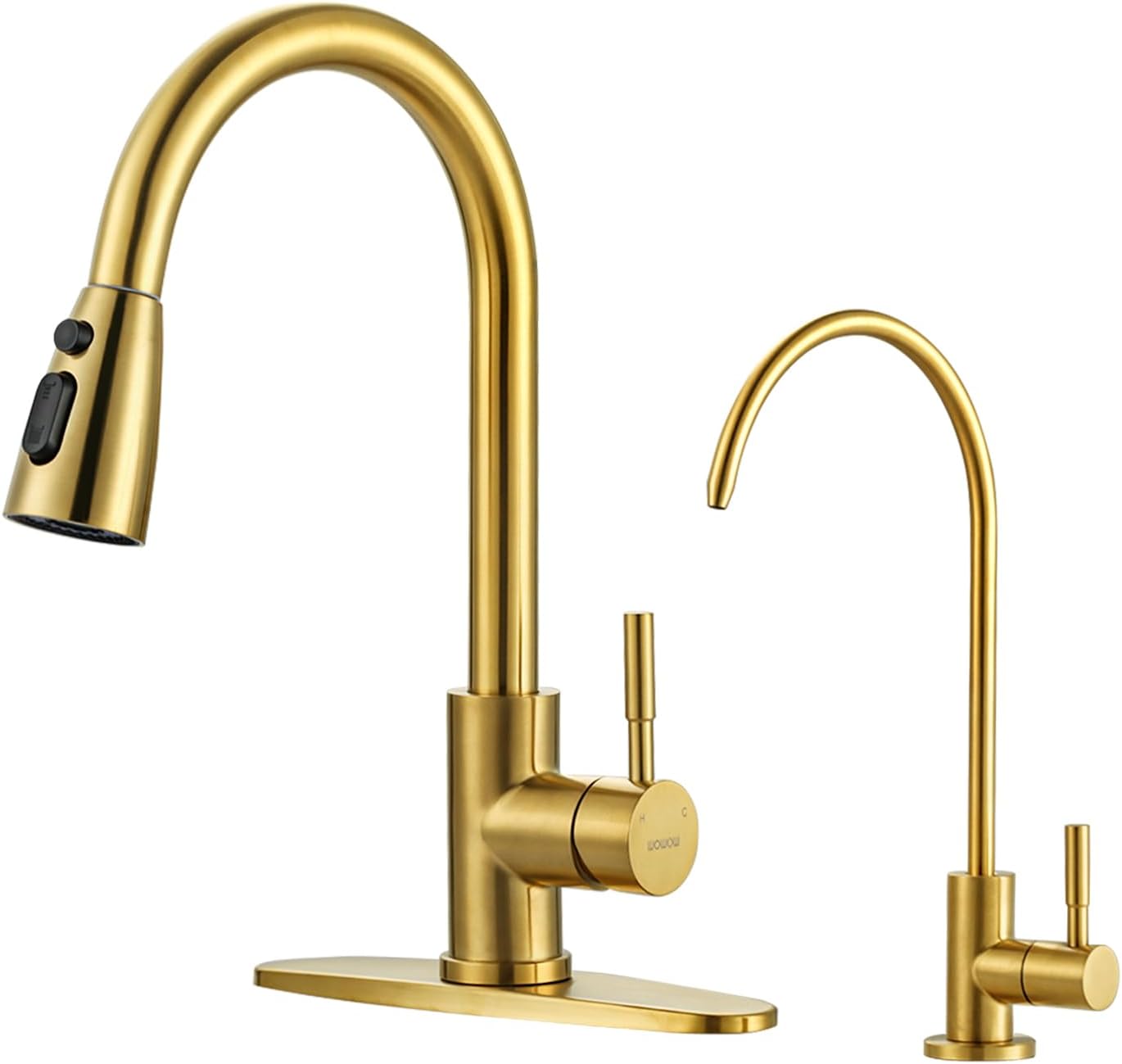 WOWOW Kitchen Faucet and Water Filter Faucet Combo in Brushed Gold