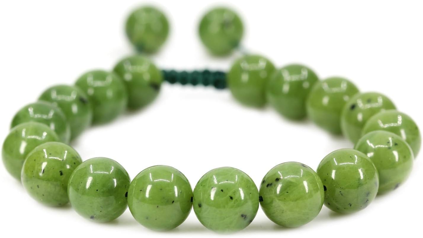 Adjustable Nephrite Jade Bracelet | Chakra Healing Braided Cord | 8mm Beads
