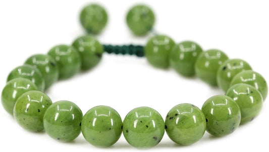 Adjustable Nephrite Jade Bracelet | Chakra Healing Braided Cord | 8mm Beads