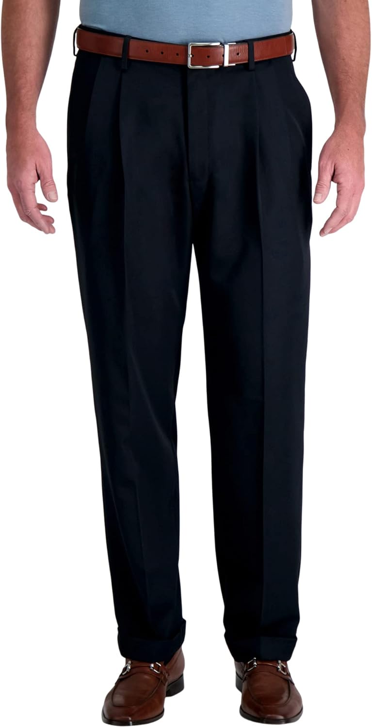 Haggar Mens Classic Fit Pleated Front Gabardine Dress Pant