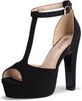 IDIFU Polly Platform Chunky High Heels T-Strap Peep Toe - Dressy Shoes