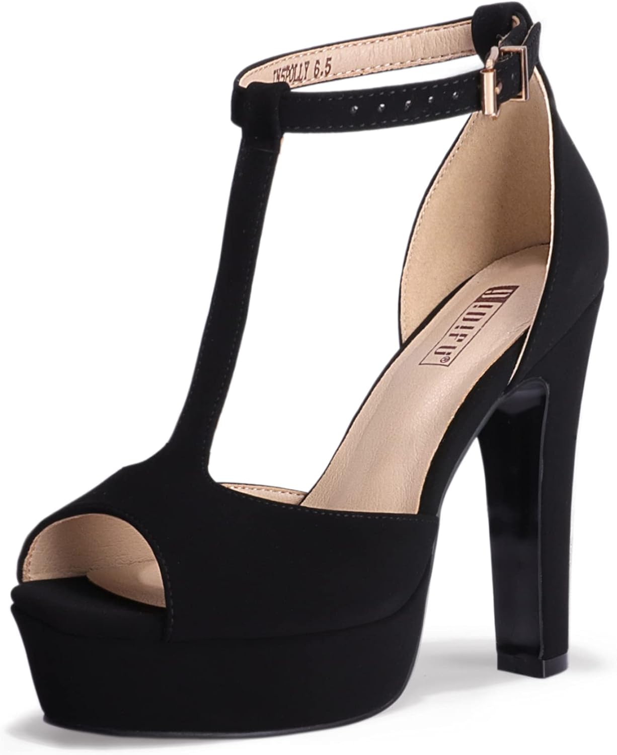 IDIFU Women's Polly Platform Chunky High Heels T-Strap Sandals