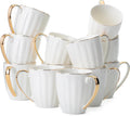 White Porcelain Coffee Mugs with Gold Rim Set of 12 - Modern Wedding