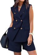 Sleeveless Button Down Blazer Shorts Set - Smart Summer Workwear
