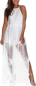 Eleter Women's Deep V-Neck Lace Romper Long Dress - Flowy Boho
