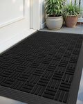 Front Door Mat 24x48 in Black - Heavy Duty Low-Profile Doormat