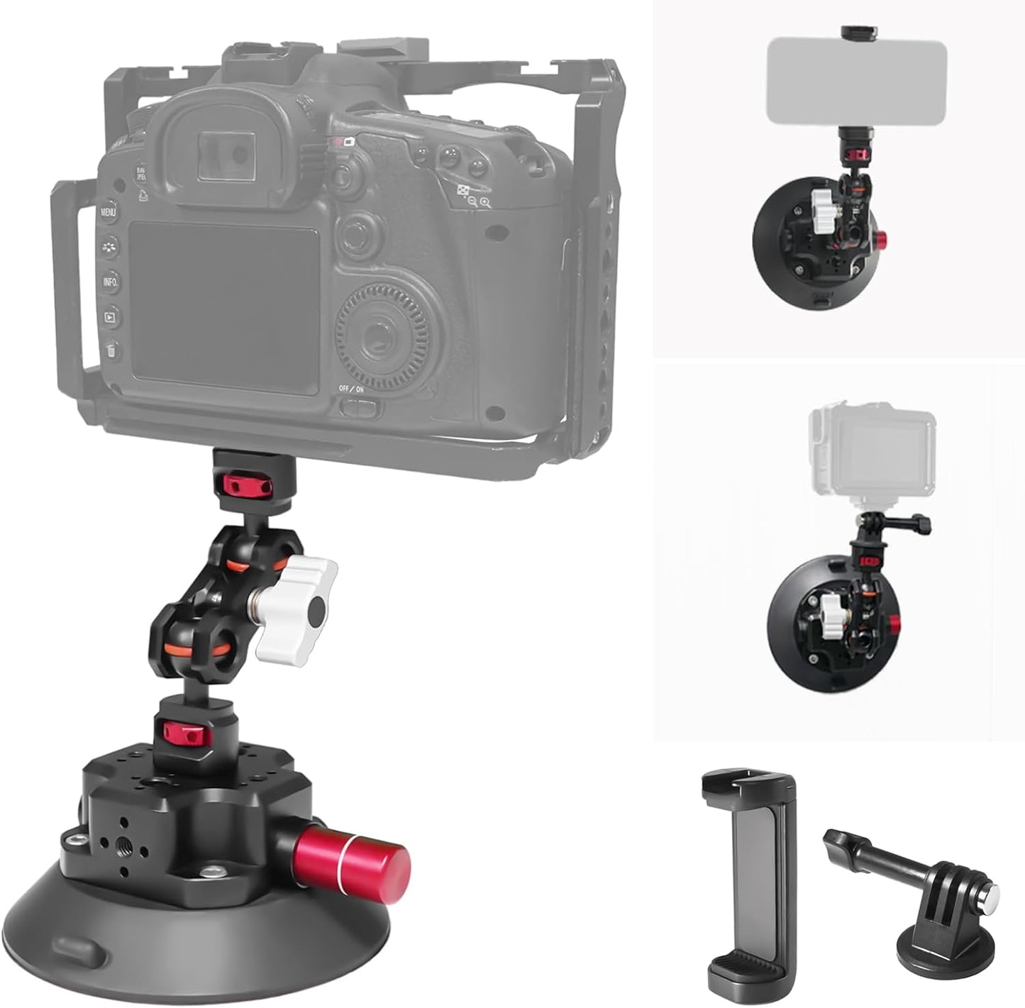 4.5in Suction Cup Camera Mount with Quick Release and Adapter
