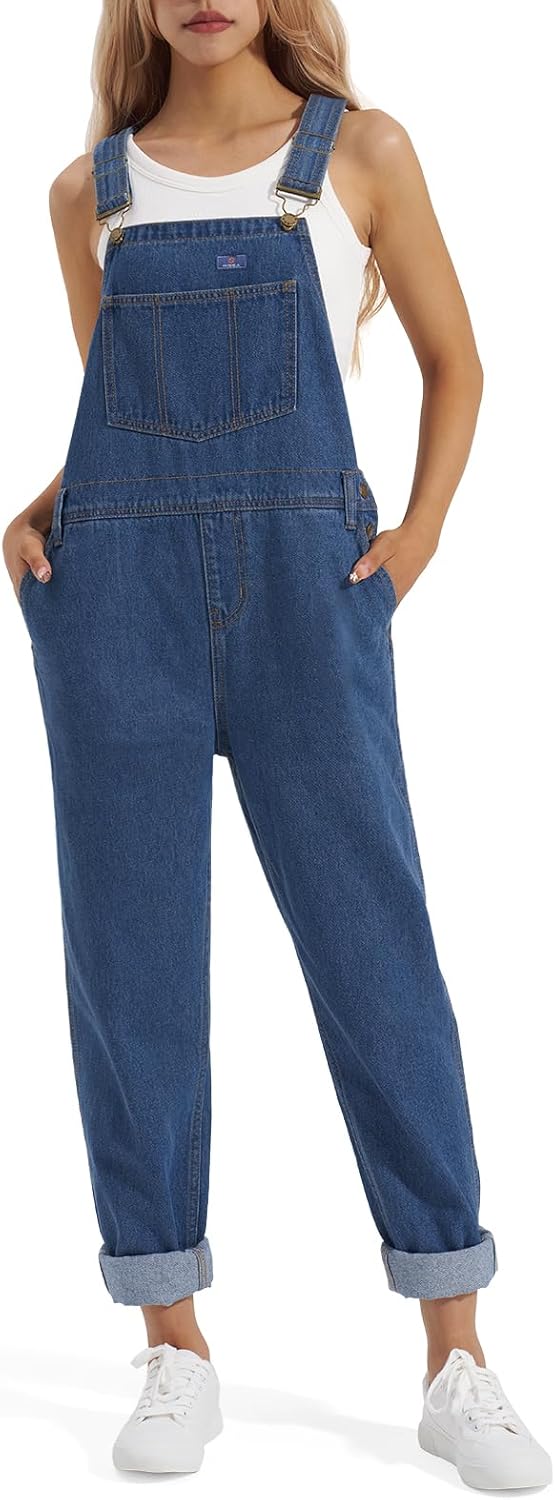 HISEA Loose Fit Denim Overalls for Women - Casual Workwear