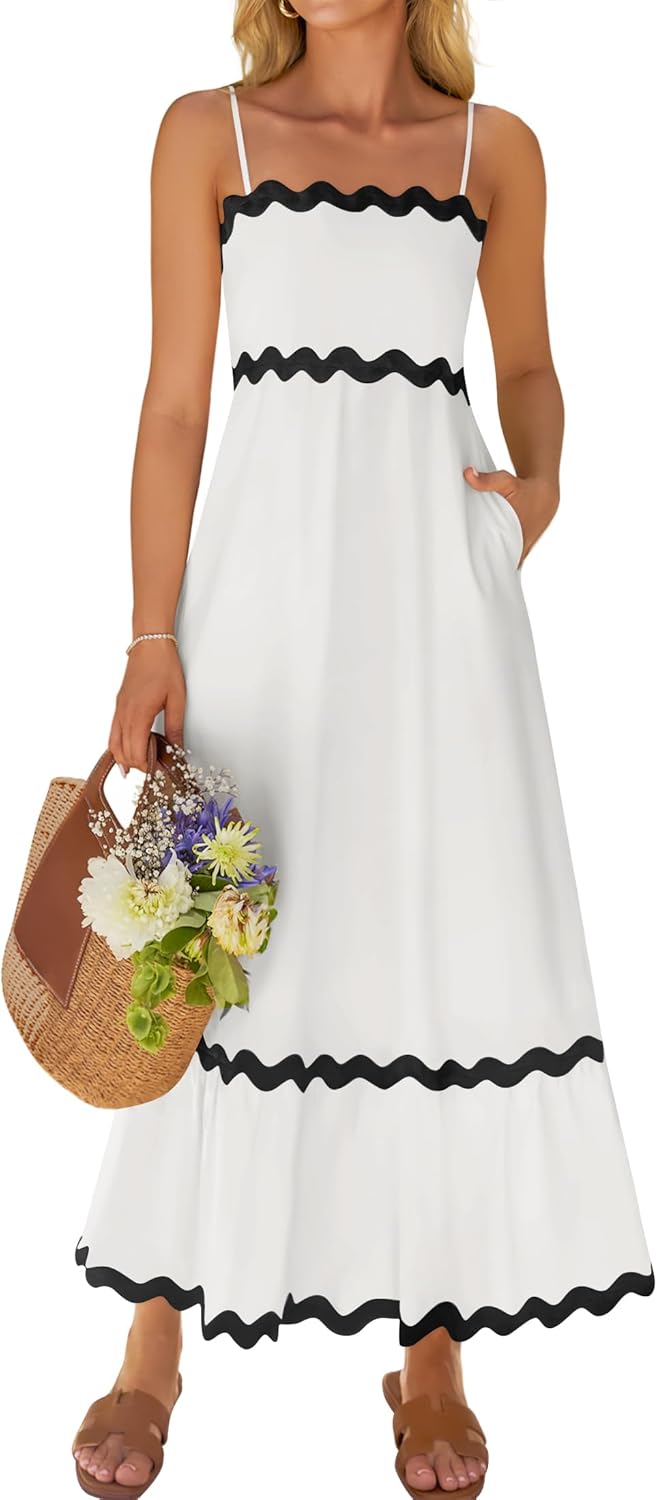 ZESICA Women's Summer Spaghetti Straps Backless Sundress Dress