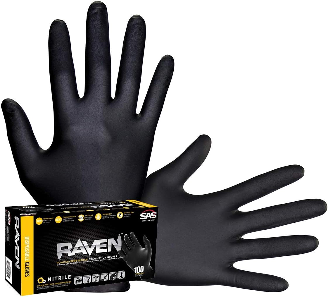 100 Large Raven Black Nitrile Gloves: Strong & Disposable