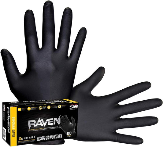 100 Large Raven Black Nitrile Gloves: Strong & Disposable