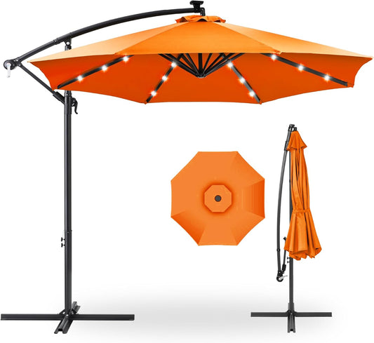 10ft Solar LED Offset Hanging Market Patio Umbrella for Outdoors