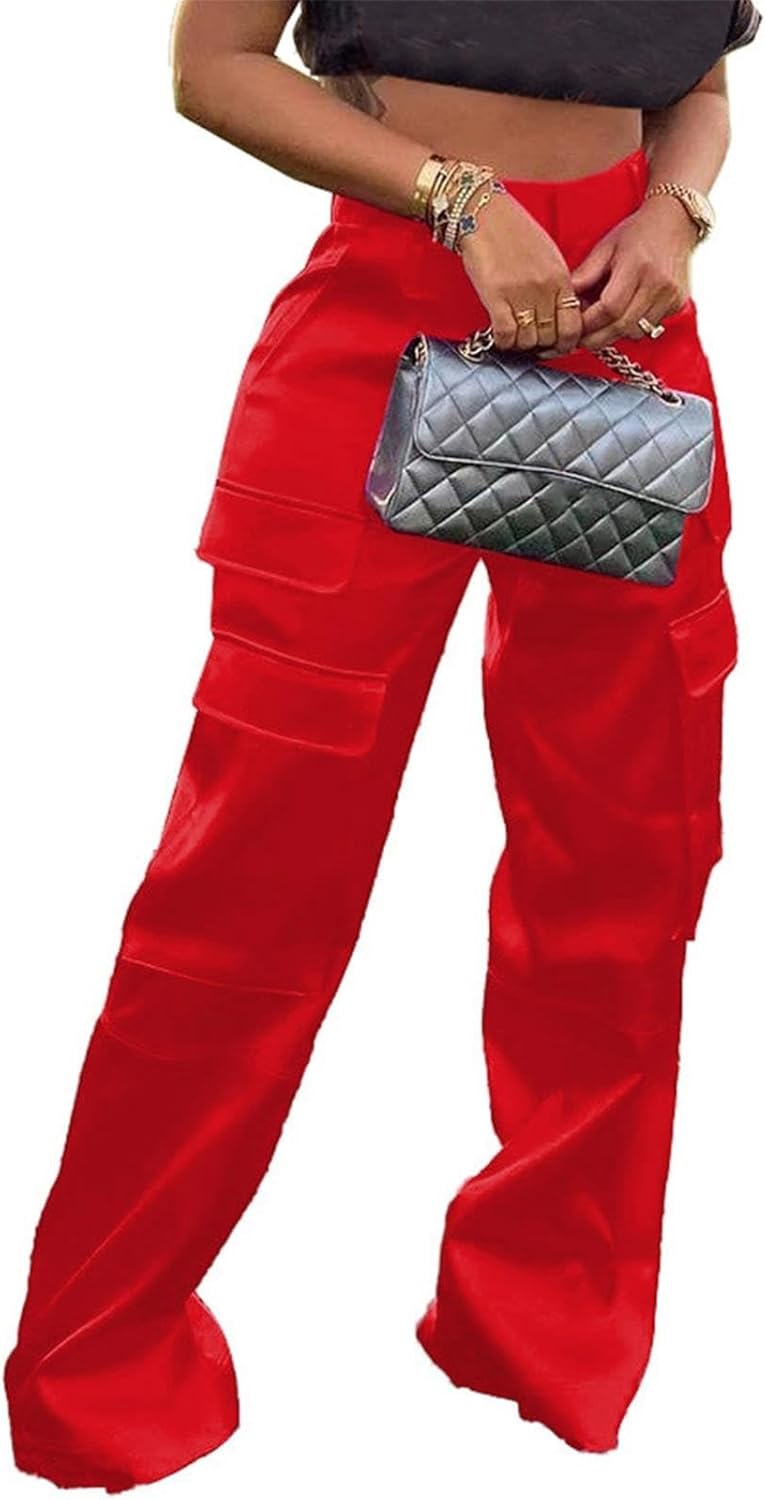 High Waisted Satin Cargo Pants for Women - Stylish and Versatile