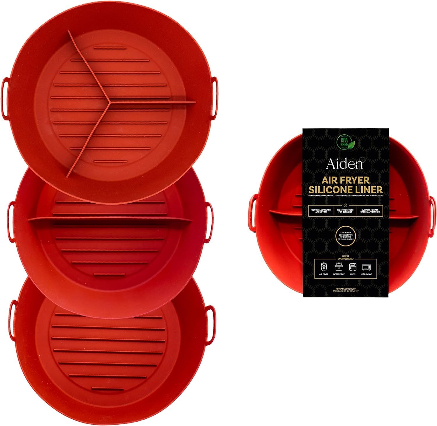 3 Pack Silicone Air Fryer Liners + Food Dividers
