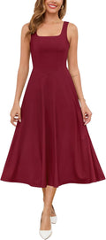 Zattcas Womens Square Neck Sleeveless Flowy Midi Dress - Elegant Fit