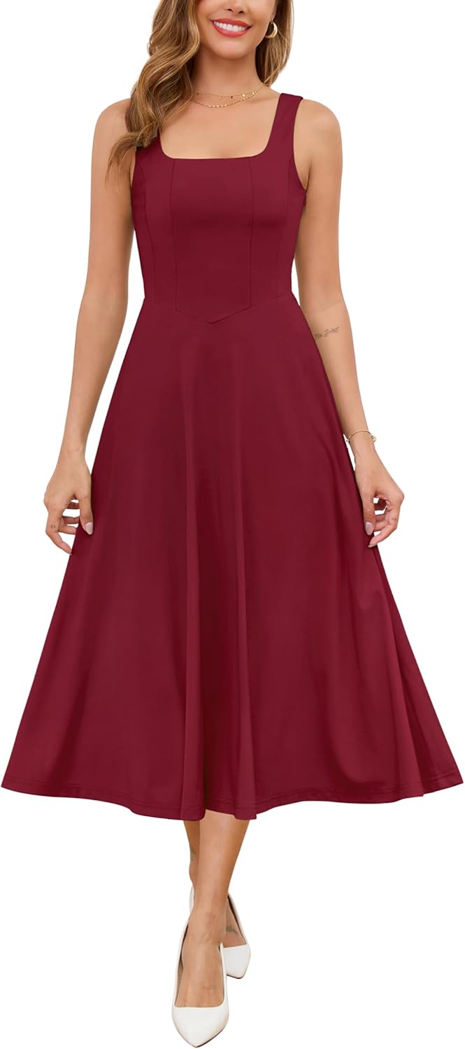 Zattcas Womens Square Neck Sleeveless Flowy Midi Dress Review