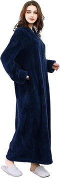 Artfasion Womens Fleece Robe Long Zip Front Bathrobe - Cozy