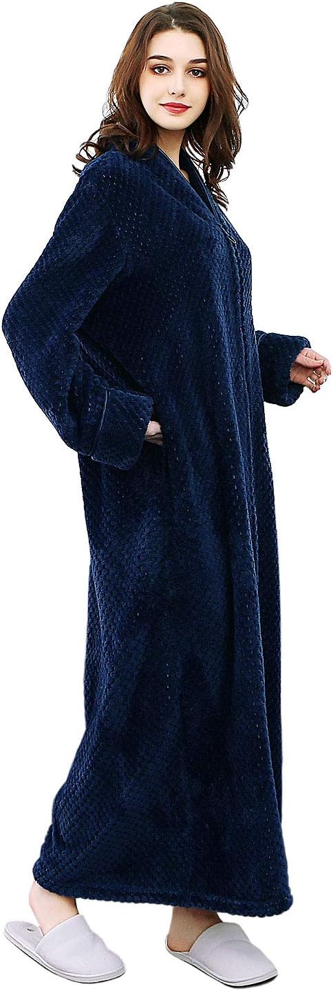 Artfasion Womens Fleece Robe Plush Long Zip Front Bathrobe