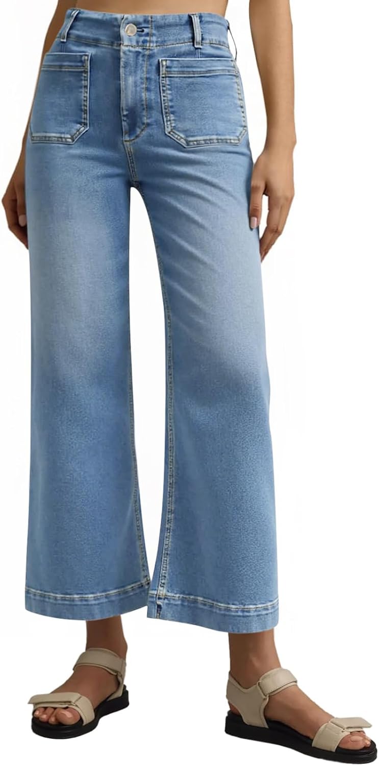 Trendy High Waisted Flare Wide Leg Jeans for Women