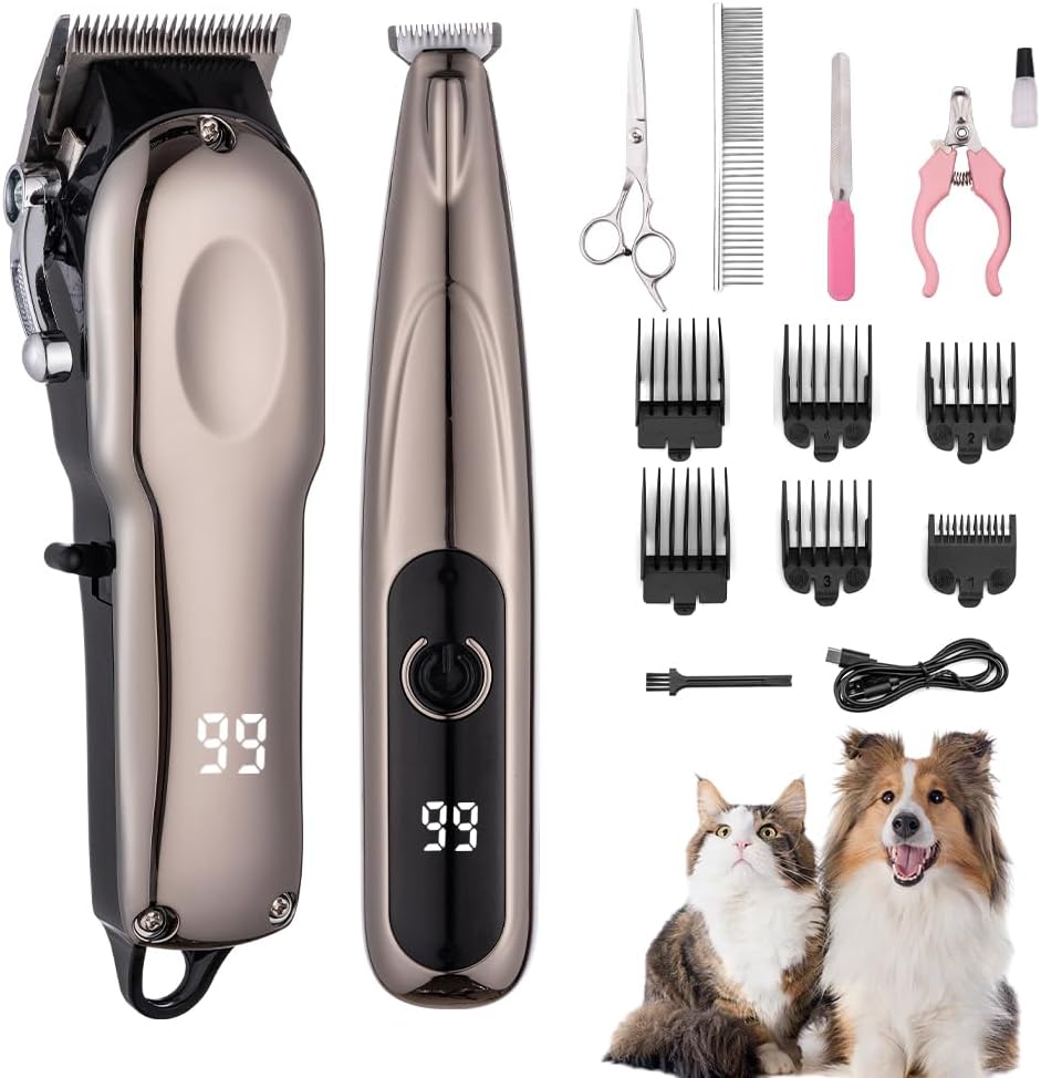 Hair Clippers and Paw Trimmer for Pets Cordless Quiet Grooming Kit