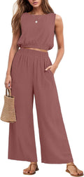 Two Piece Sets for Women Sleeveless Crop Top Wide Leg Pants Sweat