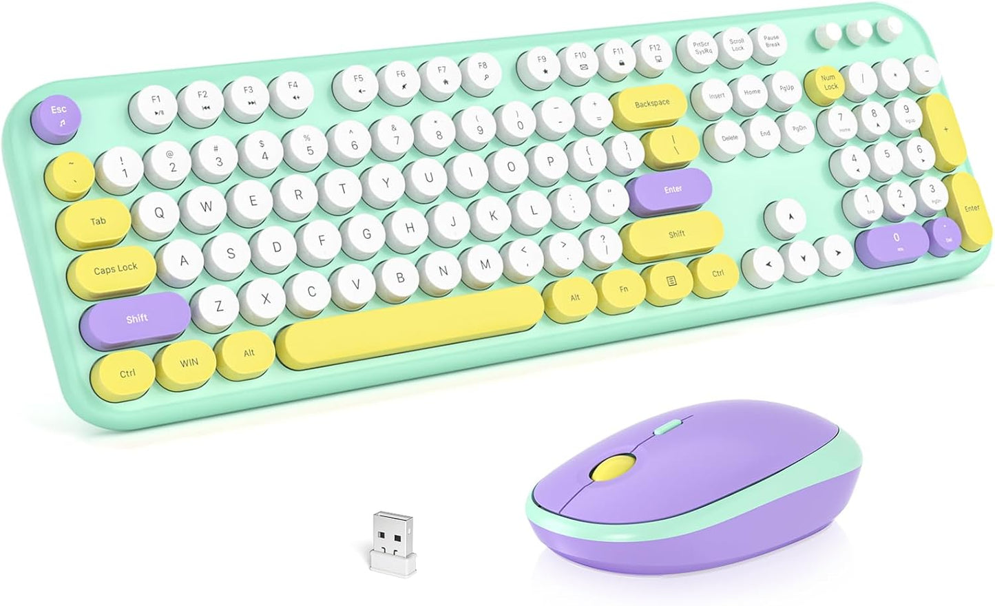 MOWUX Wireless Keyboard and Mouse Combo for Retro Style