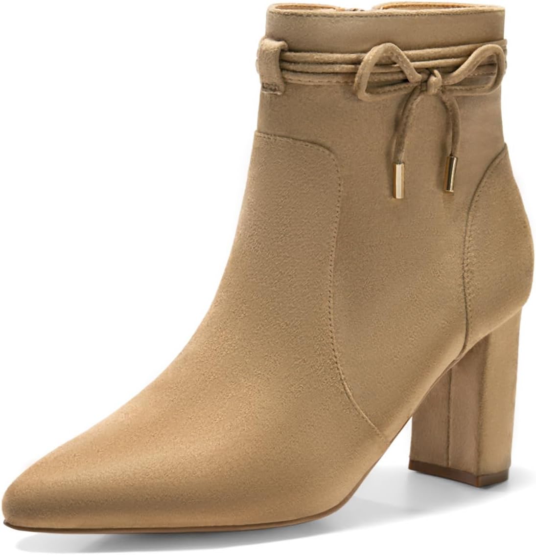 Coutgo Womens Pointed Toe Ankle Boots with Chunky Block Heel