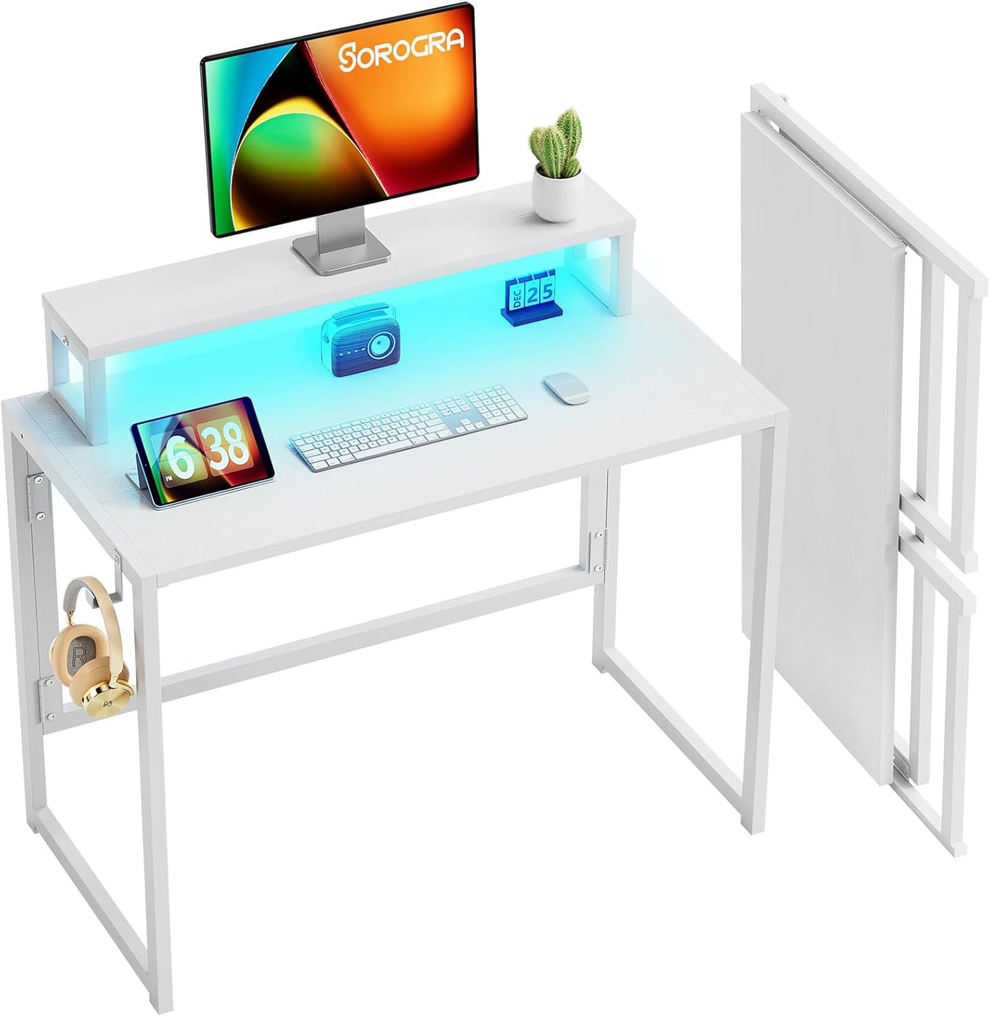 Folding Desk with LED Lights for Home Office by SOROGRA