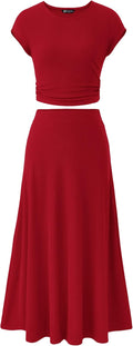 Two Piece Skirt Set for Women - Dressy Casual Knit Midi Outfit
