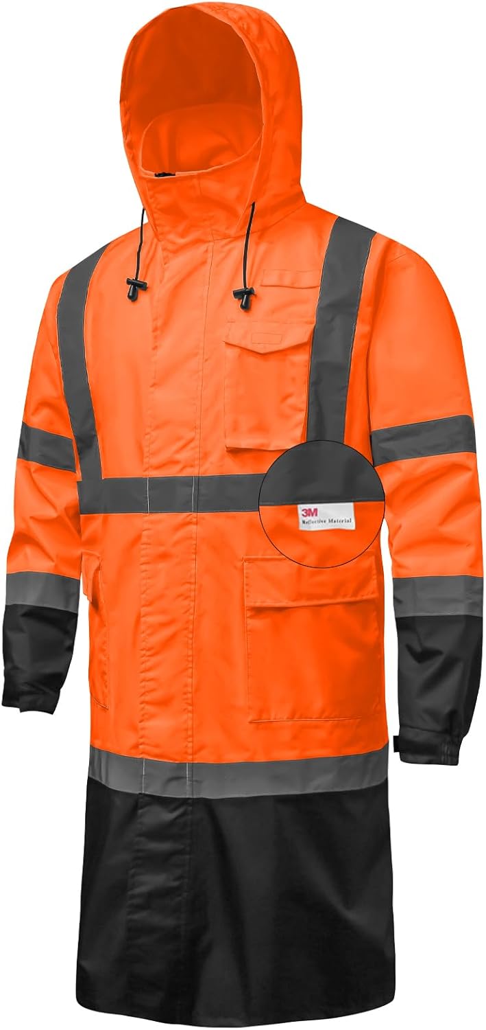 Hi Vis Rain Jacket with 3M Reflective Stripe for Safety Gear