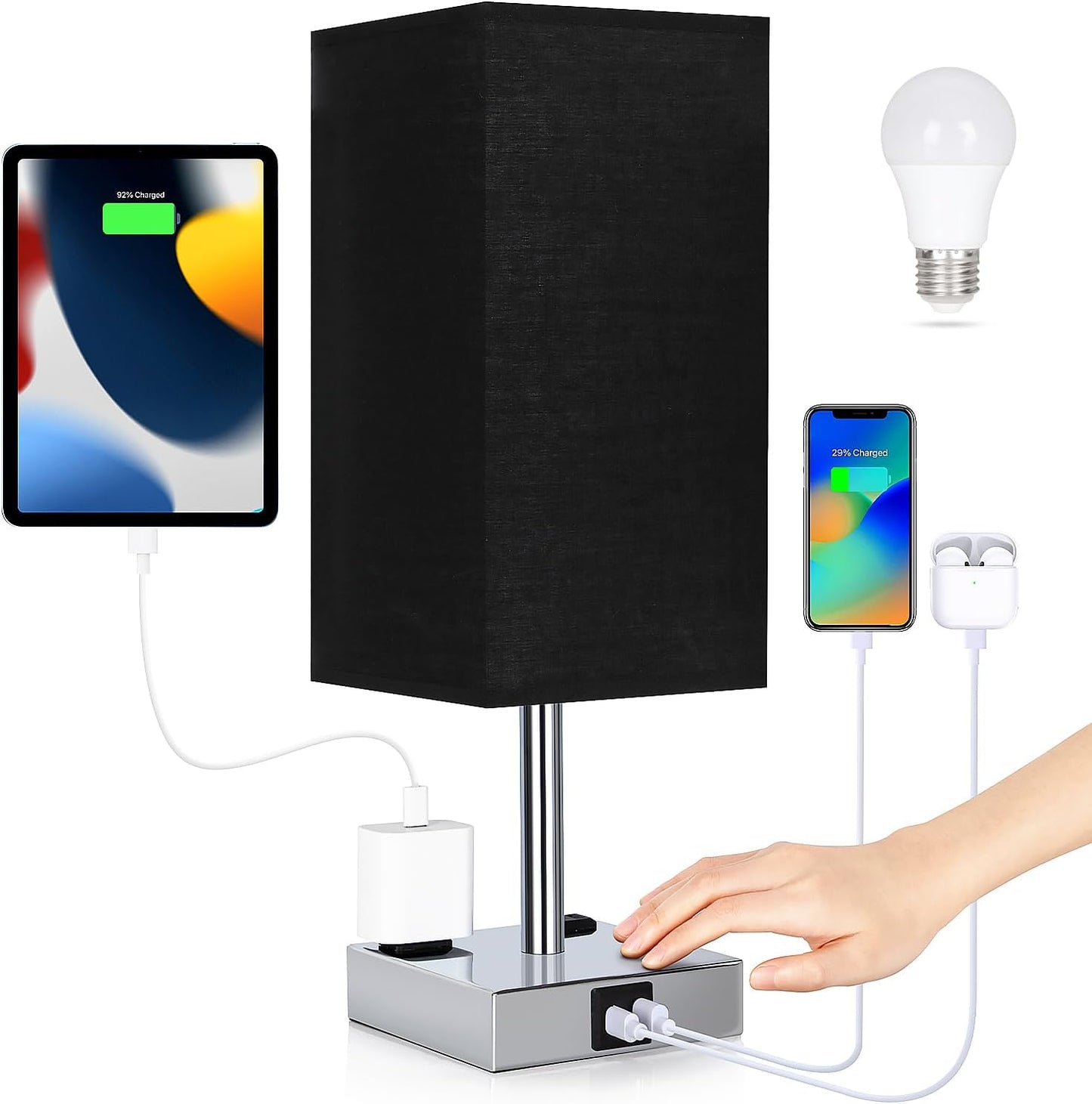 Touch Control Table Lamp with USB Ports for Bedroom Use