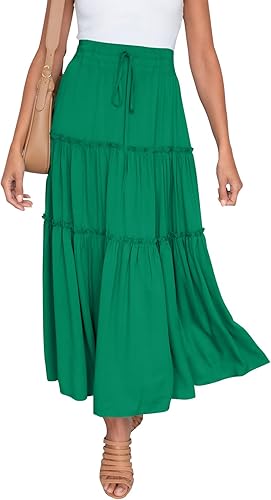 HAEOF Women's Boho Elastic High Waist A Line Ruffle Maxi Skirt