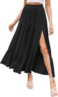 Flowy Boho Maxi Skirt with Slit and Pockets - Summer A-Line
