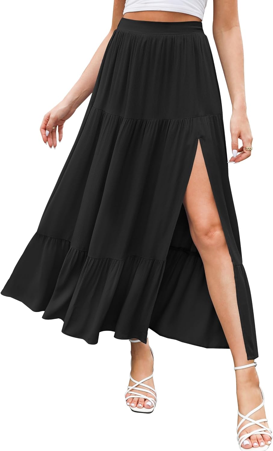 HAEOF Women's Summer Flowy Boho Maxi Skirt with Pockets
