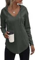Women's V Neck Hooded Pullover Sweatshirt - Lightweight Casual