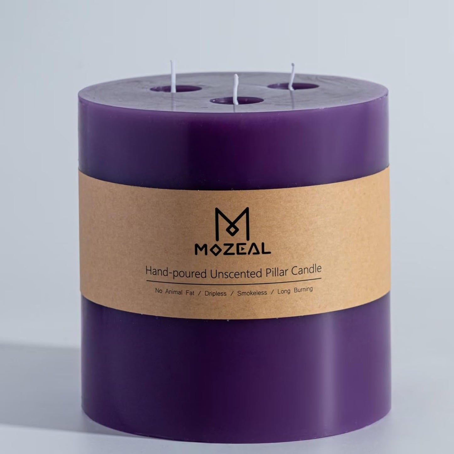 MOZEAL Extra Large 3 Wick Purple Pillar Candle for Home Decor